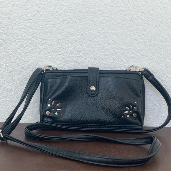 Nicole Miller Crossbody Bag Zip Around Wallet on Strap Silver Accents - Picture 12 of 12